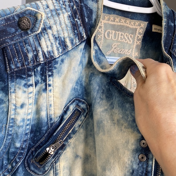 Fantastic retro acid wash or tie dye look guess short sleeve jean jacket size L - Picture 9 of 16